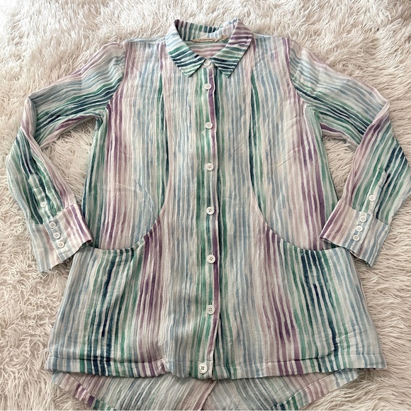 Soft Surroundings Button Front Striped Tunic Long Sleeve Size Small - Picture 12 of 16